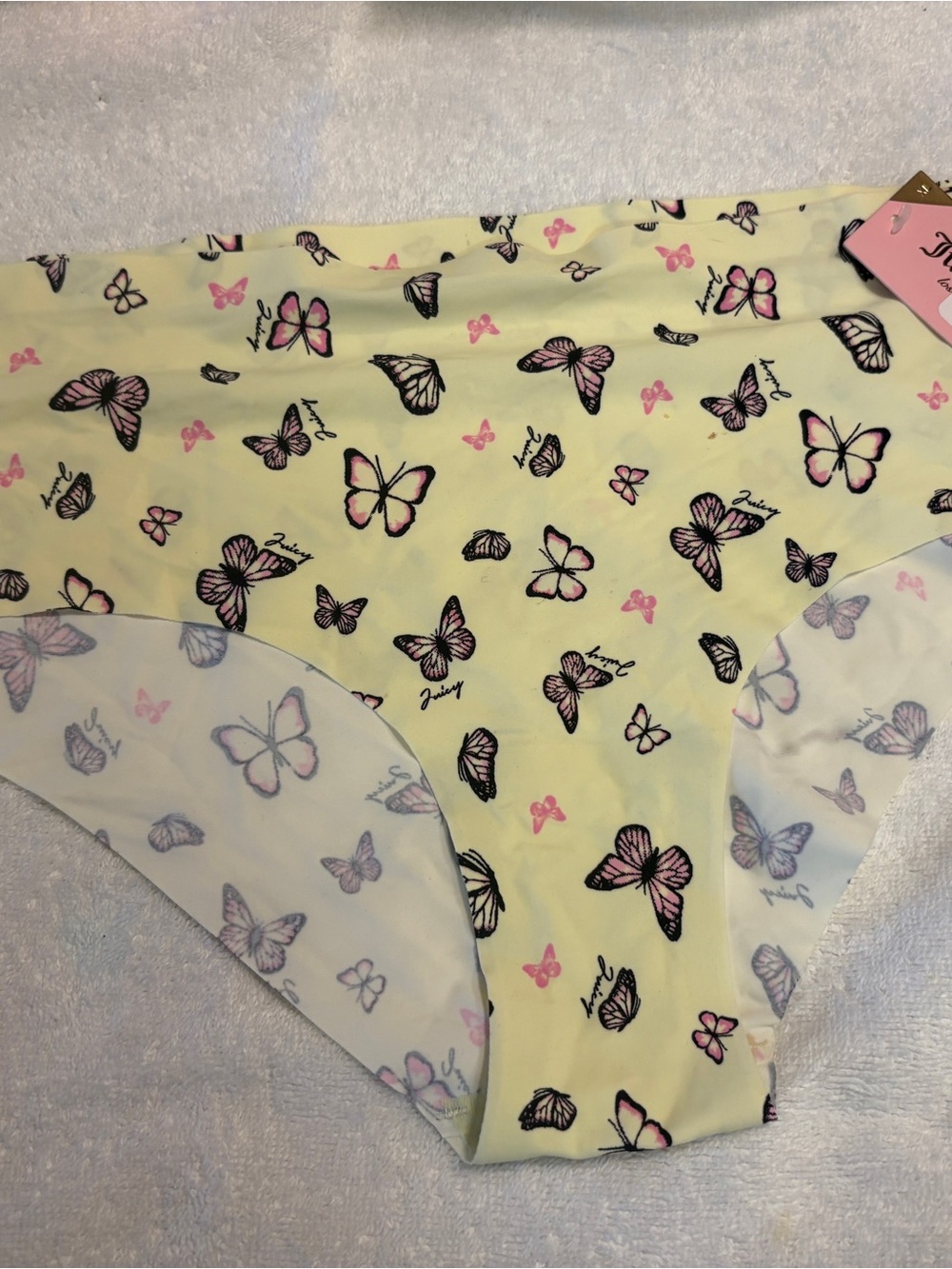 Juicy Couture Yellow Briefs with Pink & Black Butterfly Print